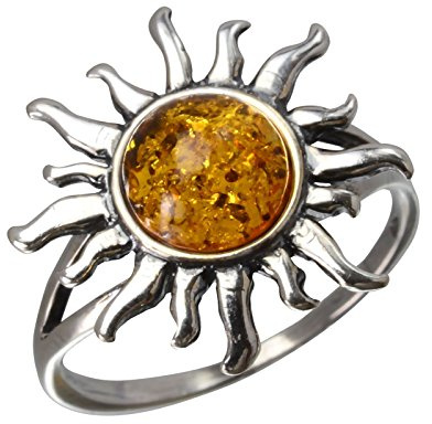 GIA-zertifizierter Ring aus Sterlingsilber und baltischer Honig-Bernstein-Sonne für Erwachsene 21