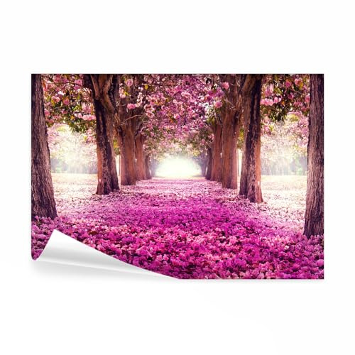 decomonkey Fototapete selbstklebend Wald Blumen, 343x256 cm, XXL, Natur | Landschaft, rosa, Selbstklebende, Tapeten, Wand, Fototapeten, Tapete, Wandtapete, klebend, Klebefolie