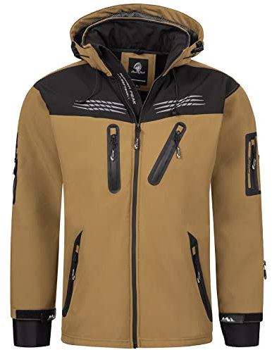 Rock Creek Herren Softshell Jacke Outdoor Regenjacke Windbreaker Softshelljacken Wanderjacke Skijacke Laufjacke Thermojacke Kapuze H-159 Braun S
