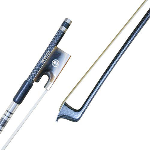 SURVEAL Archetto per violino in fibra di carbonio, superficie volubleata, color argento, con coda di cavallo della Mongolia bianca, corno di bue rosso, misura 4/4 (4/4)