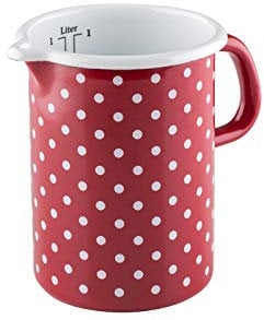 Riess, 0338-077, Küchenmaß 10 1,00 L, COUNTRY - PÜNKTCHEN ROT, Durchmessser 10 cm, Höhe 14,8 cm, Inhalt 1 Liter, Emaille, rot/weiß, Induktion