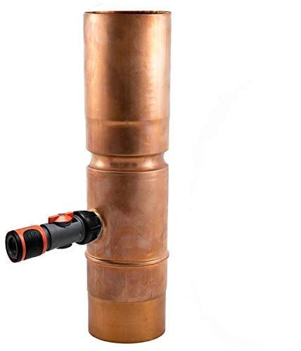 Kupfer Fallrohr Regenwassersammler Regendieb (Kupfer 100mm) Inkl. Schlauchanschlusszum befüllen von Regenfässern, Zisternen, Wassertonnen -Made in Germany-