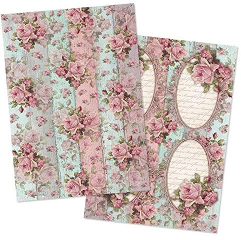Ideen mit Herz 2 Bogen Reispapier | Edel-Decoupage-Papier | DIN A4 | 2 Verschiedene Designs | Vintage, Weihnachten und andere (Nostalgie Blüten 09)