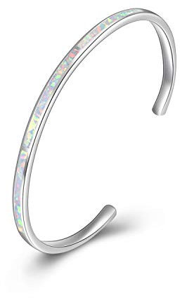 WINNICACA Weiß Feueropal Armreifen Armbänder Sterling Silber Einstellbare Armreifen Armbänder Schmuck für Frauen Muttertag Geburtstag Geschenke