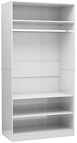 vidaXL Kleiderschrank offen Einlegeboden Regal Kleiderständer Schrank Kleiderstange Garderobenschrank Hochglanz-Weiß 100x50x200cm Holzwerkstoff