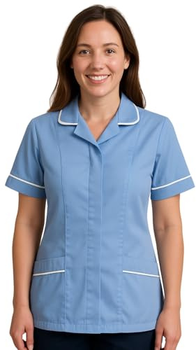 shelikes Womens Hospital Uniform Ladies Healthcare Zip Fastening Collared Nurse Tunic Top Medical Uniform Salon Vet Healthcare Maid Dress