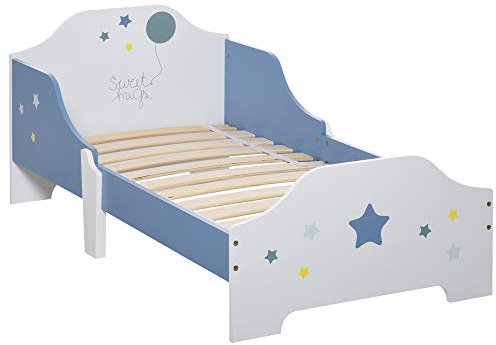 HOMCOM Letto Basso per Bambini e Bambine di +3 Anni con Sponde, Lettino Blu e Bianco, 143 x 74 x 59 cm