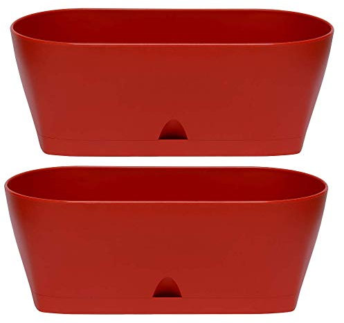 Design 2X Blumenkübel Blumenkasten Pflanztopf für Garten Terrasse/Balkon oder als Tischdeko mit Wasserauffangbehälter in der Farbe Rot