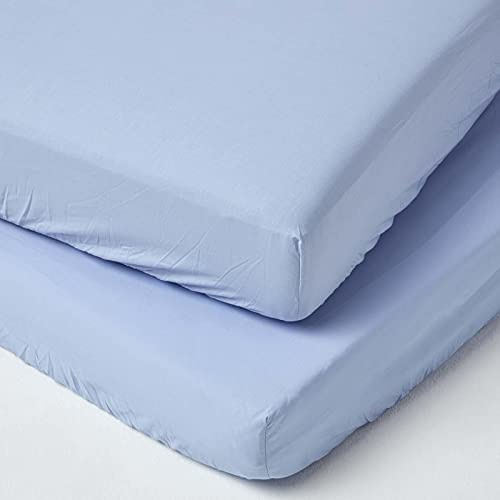 HOMESCAPES 2er-Set Spannbettlaken für Kinderbett 70x140 cm blau, Kinder-Spannbetttuch, 100% ägyptische Baumwolle