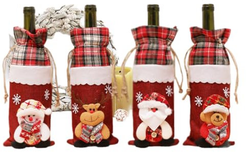 4 Pezzi Sacchetti Regalo per Bottiglie di Vino di Natale -per Bottiglie di Vino Decorazione Decorativa per Champagne Confezione Regalo Decorazioni per Feste di Natale per la casa