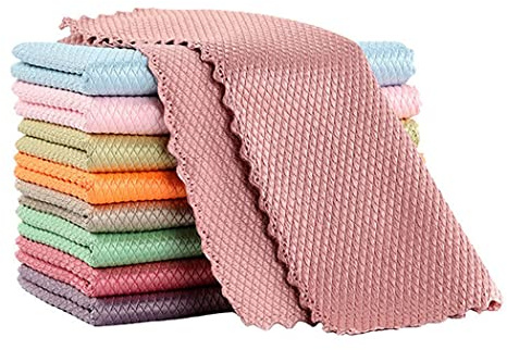 10 Pack Nanoscale Cleaning Cloth, Fish Scale Cleaning Cloths, Polishing Microfibre Cleaning Cloth 25 * 25 cm, Reusable Dish Cleaning Cloths for Home, Glass, Car, Kitchen