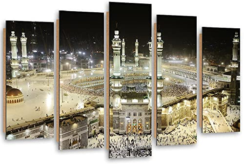 Feeby Dekobild 5 Paneele 200x100 cm Kaaba Saudi Arabien Mekka Islam Wanddekoration Kunstdruck Zimmerdeko Bilderwand Verehrung Naher Osten Vertrauen Religion Beige