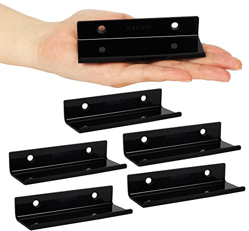 WANLIAN Acrylic Vinyl Record Wall Mount Shelf, Holder for LP Storage, Durable, Easy Install Floating Shelf, Pack of 6 (Black)