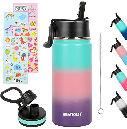 IDEATECH Kids Water Bottles, Stainless Steel Water Bottle Kids 450ML, Drinks Water Bottle With Straw for 12 Hours Hot & 24 Hours Cold Sports Water Bottle, Toddler Water Bottles for School