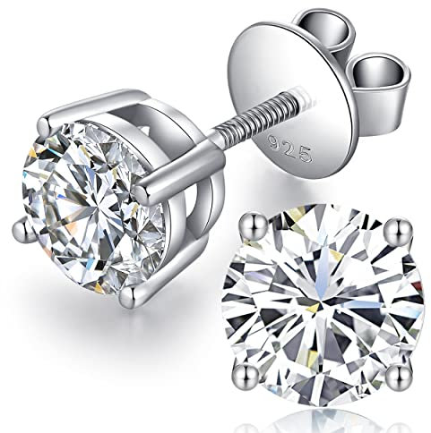 Men Earrings Studs Diamond Studs Sterling Silver Cubic Zirconia Stud Earrings for Men Women Screw Back Earring Silver