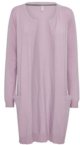 PULZ JEANS PZSARA Damen Lange Strickjacke Feinstrick Cardigan Longstrickjacke mit aufgesetzten Taschen, Größe:S, Farbe:Lavender Frost Melange (1535071)