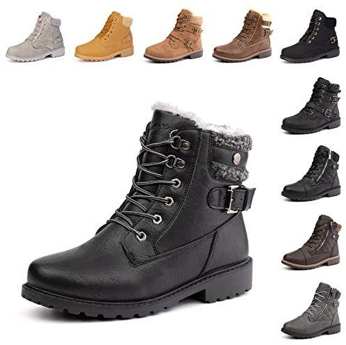 Hitmars Winterschuhe Damen Gefüttert Winterstiefel Winter Stiefeletten Boots Frauen Schuhe Warm Rutschfeste 3 Schwarz (2) EU 40