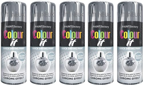 HitlineUK 5 X Chrome Spray Paint 400ml Metal Effect Perfect Finish Petrol Resistance