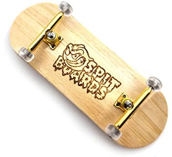 SPITBOARDS 34mm Fingerboard Complete Wood Pro Set Up (pré-assemblé, 5 Couches), Durable Pro Trucks, Roues CNC roulement, Pro Foam Grip Tape, (Planche: Bois de Bambou, Truck: Or, Roues : Transparent)