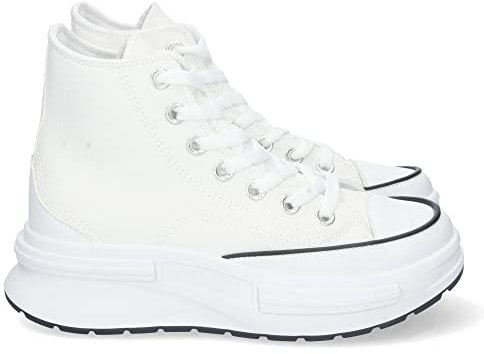 shoes&blues.es 69850-Zapatilla Abotinada para Mujer, Comoda, Material de Lona, de Plataforma, y Cierre de Cordones, Primavera Verano 2023. Talla 40 Blanco