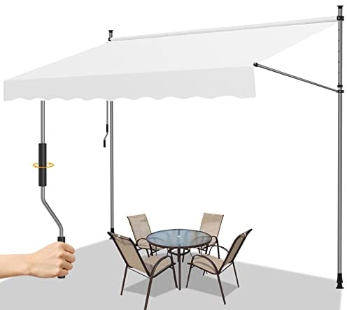 Gimisgu Toldo para balcón con manivela, 300x120cm Toldo Manual portátil de balcón Patio, Poliéster-Acero, Altura Ajustable, Protección Solar estanca a Agua, Sin Taladrar, Beige