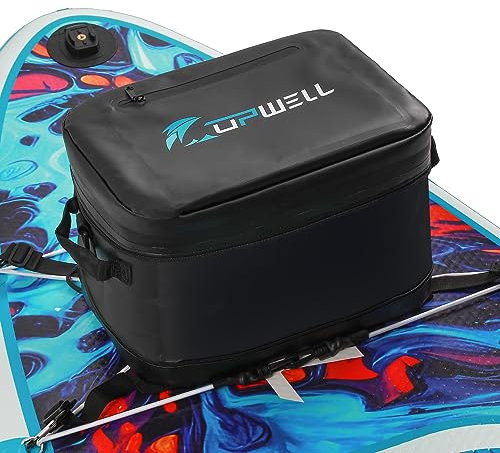 UPWELL Paddleboard Zubehör SUP Deck Tasche, PVC Paddle Board Dry Bag, 30 Dosen Surf Cooler für Paddle Board, Kajak, Schwarz Weich Klein Camping Kühler für Reisen Strand Wasserdicht