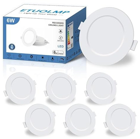 ETUOLMP Led Einbaustrahler Flach IP44 6W Led Einbauleuchten Neutralweiß 4000K 620 Lumen Mini Led Spots Deckenleuchte 230v Nicht Dimmbar für Schlafzimmer Badezimmer Wohnzimmer 6er Set