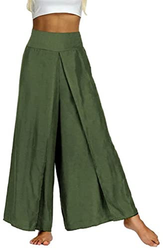 Onsoyours Damen Hippie Lange Hosen Mit Schlitz Lockere Weites Bein Yogahose Sommerhose Split Wide Leg Yoga Hose Harem Hippie Baggy Stretchy Lounge Pants Tanzhose 01 Grün 3XL