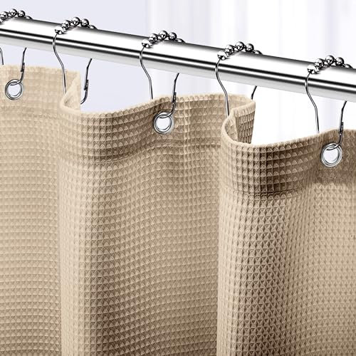 NEATERIZE Cortina de ducha para baño, color beige, cortinas de ducha estilo hotel con diseño de gofre, 72 x 72 pulgadas, cortina de ducha de tela - Cortina de Baño