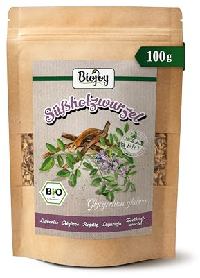 Biojoy BIO Té de raíz de regaliz, cortada, 100 g | Té de raíz de regaliz, infusión a granel, seca, Glycyrrhiza glabra L.