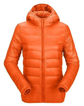 ORANDESIGNE Doudoune Légère à Capuche Femme Veste en Duvet Chaudes Doudoune Capuche Courte Manteau Doudoune Matelassée Slim Fit Blouson Doudounes Mi Saison Hiver Sport Coupe-vent A Orange M