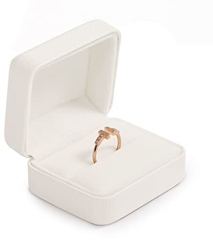 Oirlv Caja de anillo de piel sintética estilo vintage, color blanco