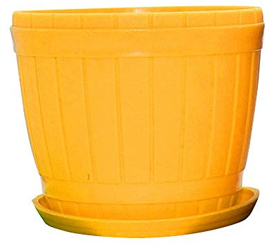 Kunststoff-Pflanzgefäße, bunte Blumentöpfe mit mehreren Drainagelöchern und Tablett, Pflanzgefäß für drinnen und draußen, für Zuhause, Büro, Garten, Blumen und Pflanzen, rosa XL/4 (Farbe: Gelb, Größe: