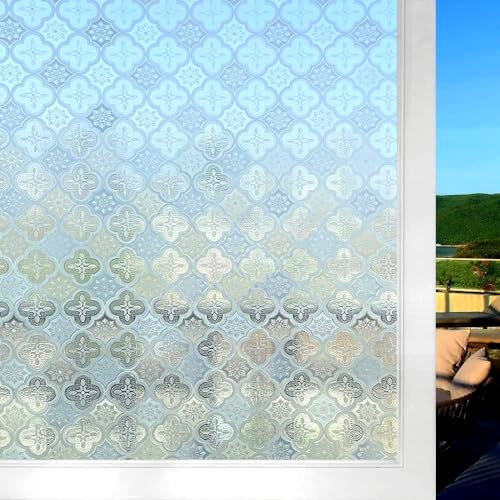 Cinbee 3D Fensterfolie Selbsthaftend Blickdicht 75x200, Selbstklebende Sichtschutzfolie Fenster Retro, Dekorfolie Fenster Blickschutz, Statische Fensterfolie Muster Vintage