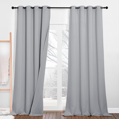 PONY DANCE Rideau Phonique Anti Bruit - Rideaux Occultant Decoration Chambre Isolant Thermique Anti Froid Acoustique Usage pour Enfant Adulte, L 132 x H 260cm, 2 Pcs, Gris Argenté