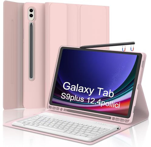 Tastiera per Samsung Galaxy Tab S10 Plus, Galaxy Tab S9/S9FE Plus Tastiera 12.4 2024, Cover Tastiera Bluetooth Italiano Rimovibile per Samsung S10+/S9+/S9 FE+ 12.4 Pollici 2024/2023, Rosa chiaro