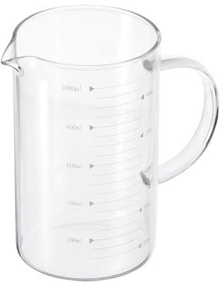 PATIKIL 1000ml Misurino in Vetro, 3,3 Vetro Borosilicato Graduato Bianco Bicchiere Dosatore Liquidi in Scale Stampata con Beccuccio a V per Cucina