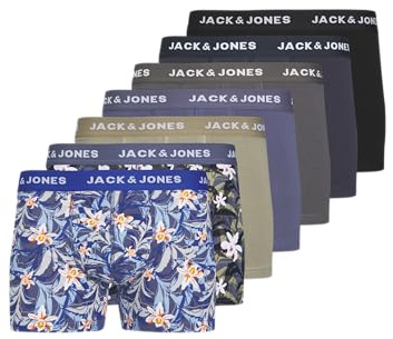 JACK&JONES Herren JACMASON Flower Trunks 7 Pack Boxershorts, True Blue/Pack:Nightshadow Blue-Night Sky-Overland Trek-Nightshadow Blue-Pavement-Black, S