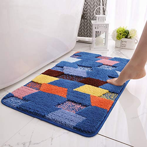Badezimmerteppich Blau Gelb Badematte rutschfest Flauschig,Badteppich Waschbar,Teppich Badezimmer, Weiche Mikrofaser Bad Teppich,Badezimmer Teppiche