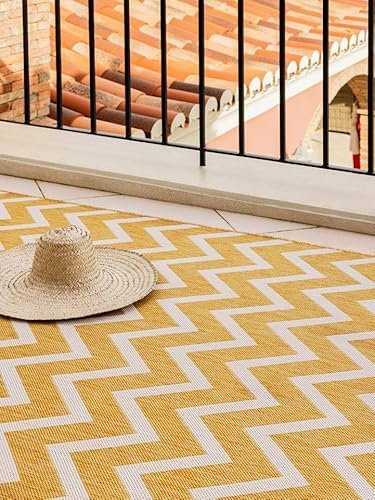 RugVista Capri, In & Outdoor-Teppich, Moderne Teppiche, 200 x 80 cm, Rechteckig, Mittlerer Stapel, Küche, Diele, Patio, Nur Handwäsche, UV-beständig, Gelb