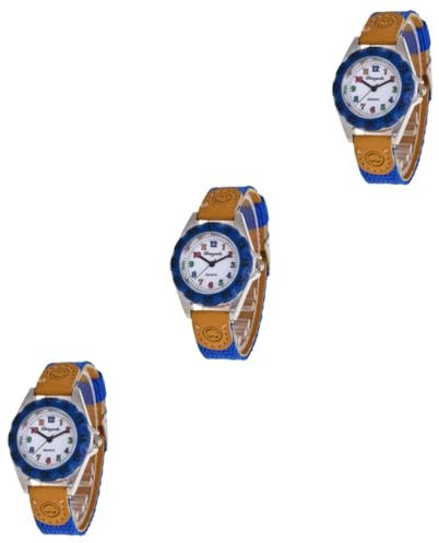 SAFIGLE 3stücke Cartoon Studenten Armbanduhr Mit Nylonarmband Kreatives Design Für Junge Mädchen Präzise Quarzbewegung Für Schule Und Freizeit Blau Langlebig Und Modisch