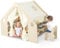 GOPLUS 6 in 1 Kinderzelt, Spielzelt Holz mit Schreibtisch & Stuhl & Tafel, Spielhaus Indoor mit Aufbewahrungsbox, Bodenmatte & Vorhänge, Holzspielzelt für Kinder im Alter von 2-6 Jahren (145x98x113cm)