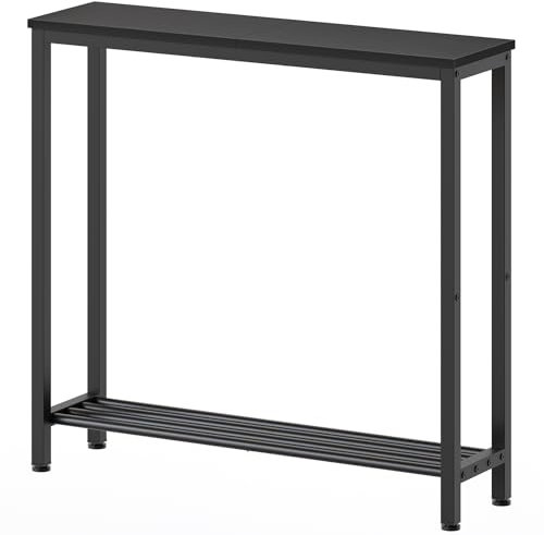 YATINEY Konsolentisch schmal, 2-stufiger Beistelltisch, Eingangstisch aus Holzwerkstoff, Flurtisch, Metallrahmen, platzsparend, für Wohnzimmer, Eingangsbereich, Flur, Schwarz XCT03BB