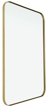 Home Selections Gold Metal Framed Mirror (50 x 70cm), Rectangle Wall Mirror with Rounded Corners, Wall Mounted Landscape or Portrait
