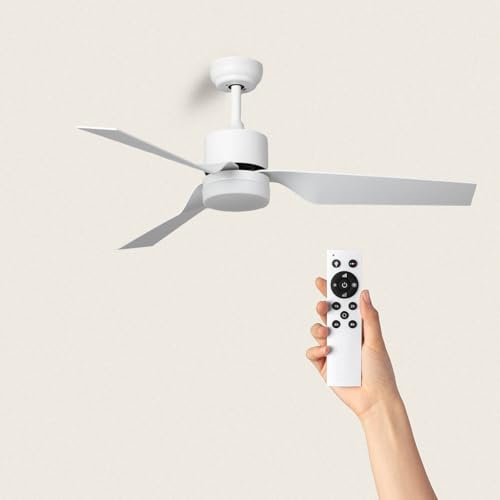 TECHBREY - Ventilador de Techo Silencioso | Motor DC Eficiente | 6 Velocidades | Función Verano-Invierno | Control Remoto | Luz LED Integrada, 132cm, Blanco, Acrilonitrilo Butadieno Estireno