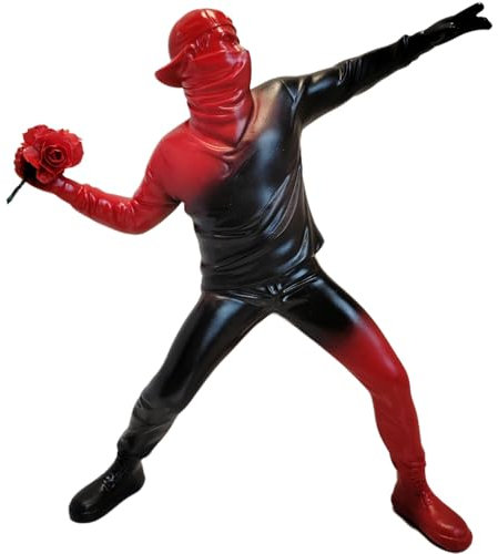 PIGPIGFLY Banksy Figure Sculpture,Decorative Figures,Flower Boy Statue,Decoration Living Room,Abstract Sculpture,Home Store Decoration,Modern Living Room Ornaments(Black+Red)