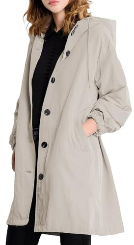 MGizo DtiSpectrum Trench-Coat pour Femme - Veste Coupe-Vent à Capuche à Boutonnage Simple, Manteau Imperméable D'extérieur, Imperméable à Coque Souple pour la Randonnée et les Déplacements