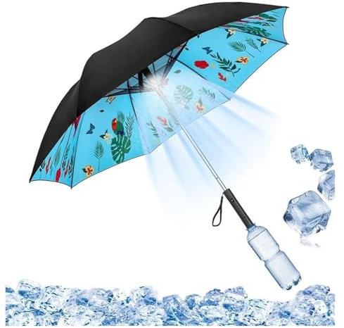 BIYODAN Parapluie anti-UV avec ventilateur, parapluie 3 en 1 avec ventilateur et brumisateur, nouveau parapluie brumisateur 2024 avec ventilateur, parapluie ventilateur avec brumisateur(Grass)