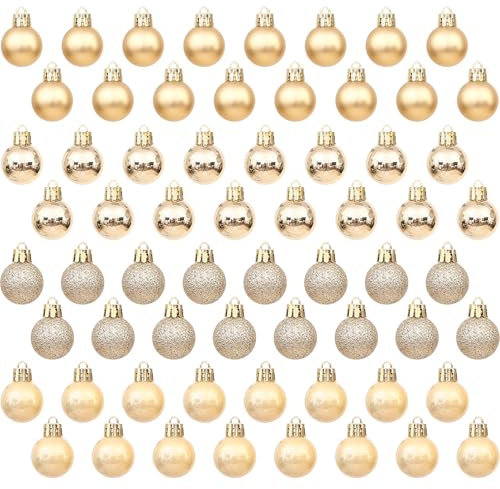 Sea Team 64er-Pack Weihnachtskugel-Ornamente mit Schnüren, 25 mm/0,98 kleine Größe, bruchsichere Kunststoff-Weihnachtskugeln, hängende Dekoration für Weihnachtsbaum, Feiertag, Hochzeit, Party.Gold