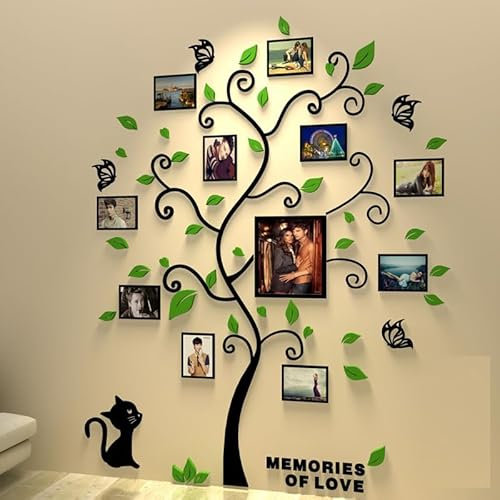 Purekay Grande 3D Albero Adesivo da Parete, DIY Cornici per Foto Adesivi Muro Murali Wall Stickers per Camera da Letto Soggiorno Ufficio Divano TV Decorazione Cucina (Verde Dritto, XL)